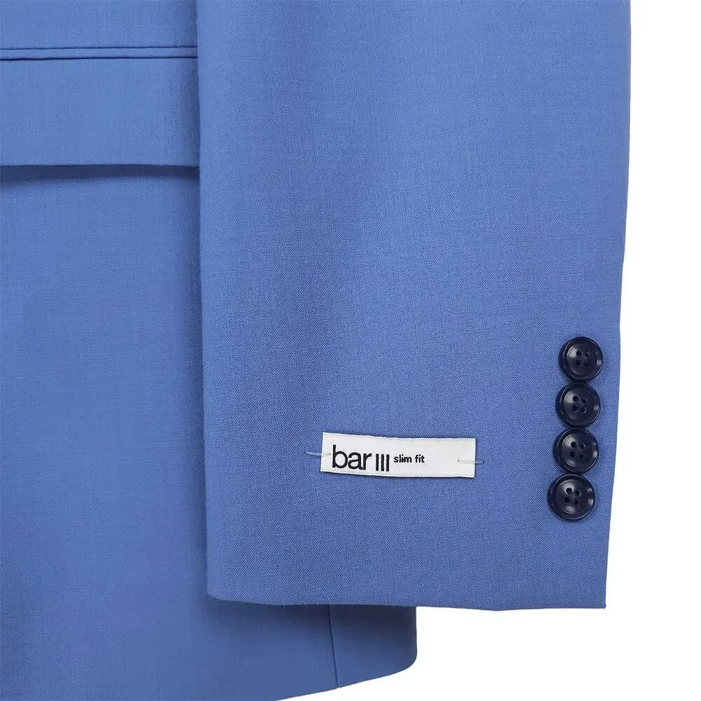 Bar III Mens Slim Fit 2 Piece Suit 34S 29x30 Light Blue Solid Power Stretch Wool